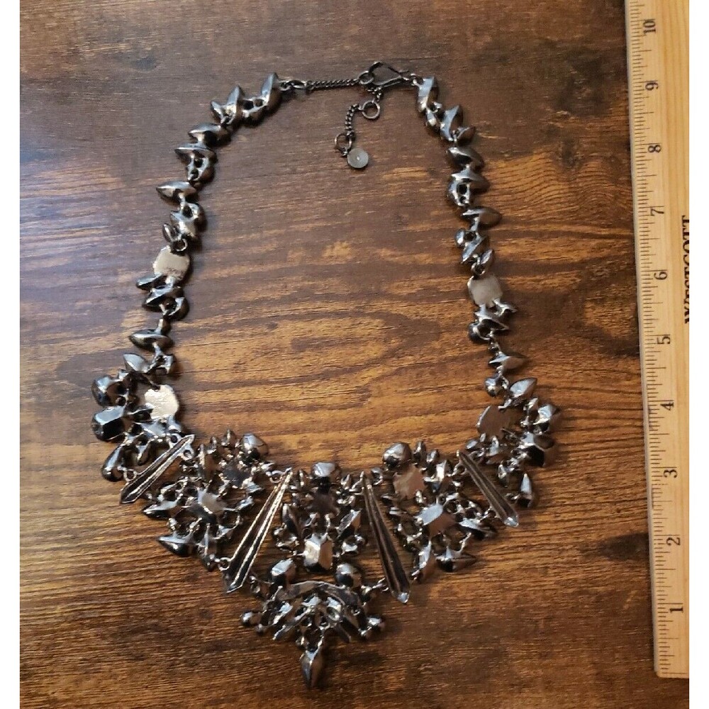 Givenchy Statement Necklace Smoky Grey Clear Rhinestone Faux Pearl Chunky Runway - Picture 13 of 16